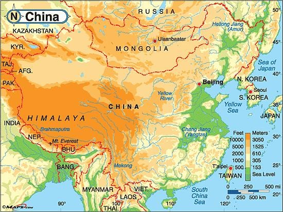 China altitudine hartă