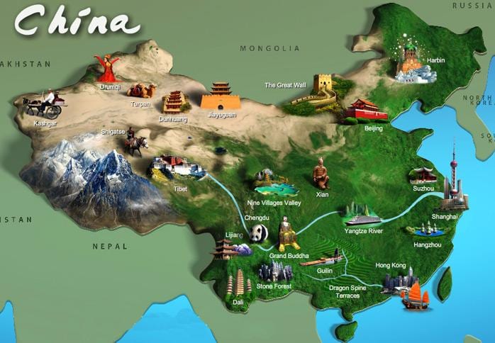harta China atracții turistice