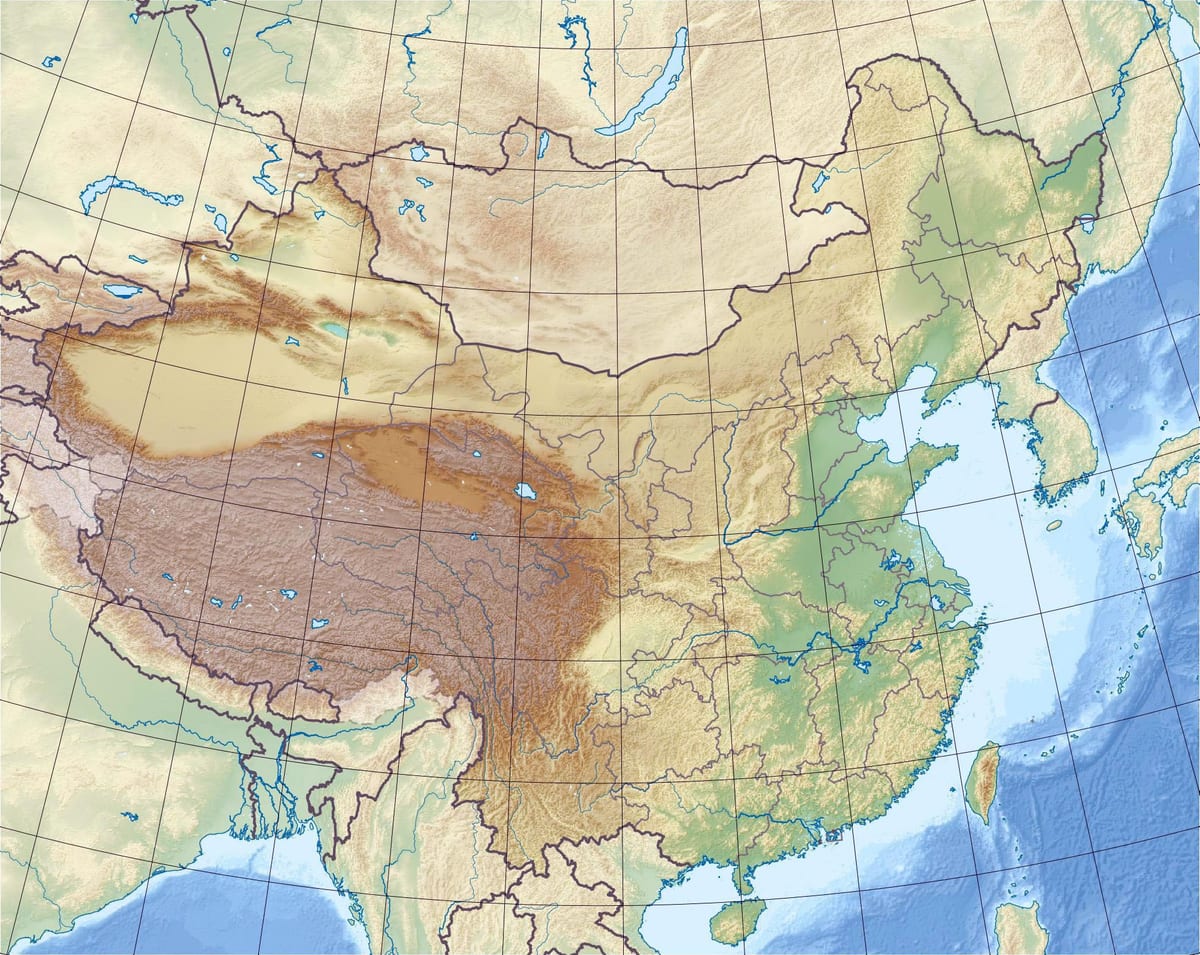 hartă în relief din China