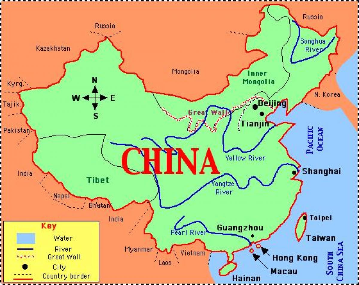China hartă cu râuri și munți