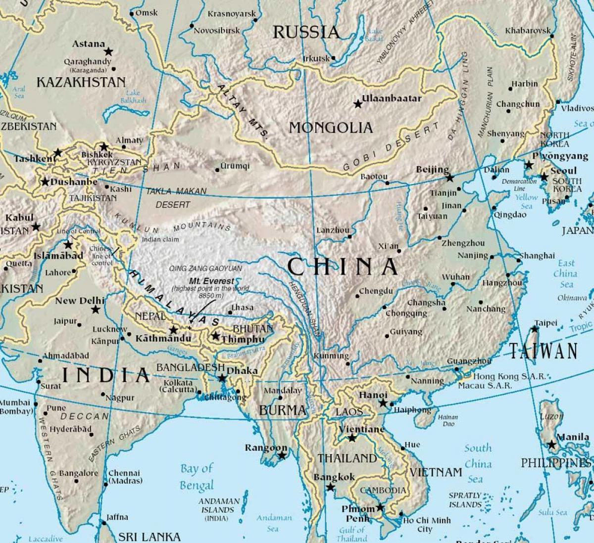 harta China lanțuri muntoase