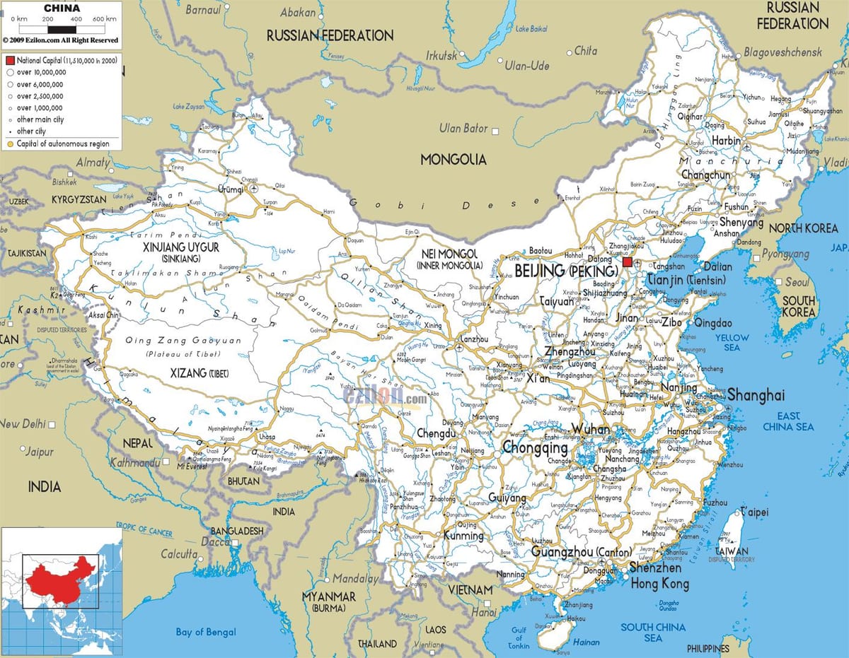 China drumuri hartă
