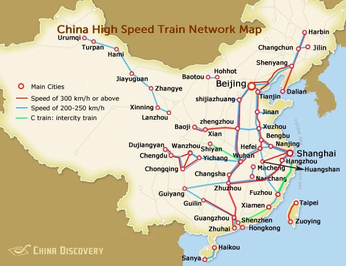 trenul glonț, China hartă