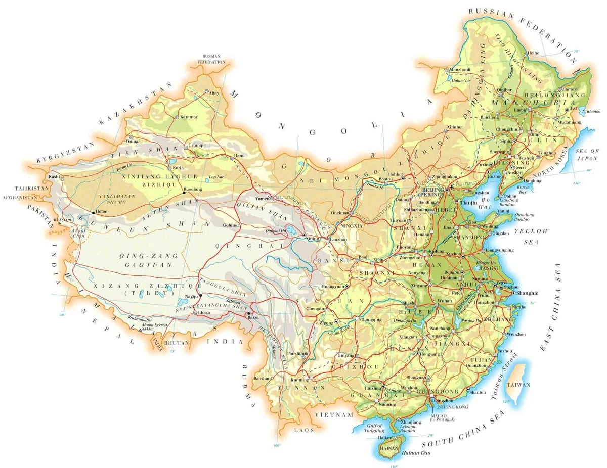 China hartă topografică