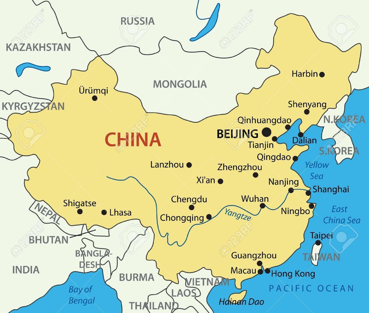 marea galbenă China hartă