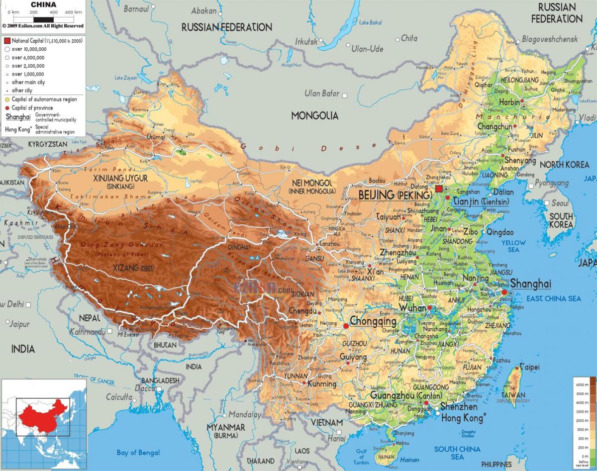 harta fizică China