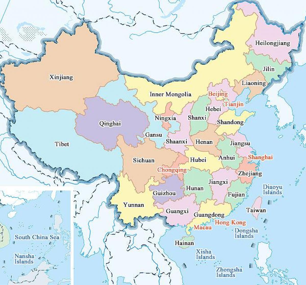 China hartă orașe și provincii