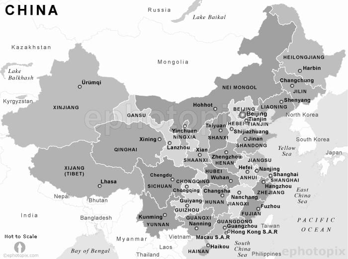 harta China, negru și alb