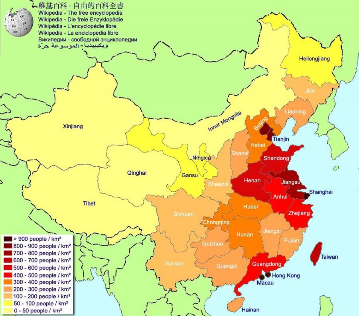 hartă a populației din China