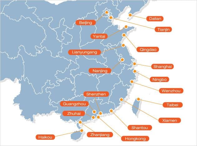 harta de porturi din china