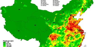 Distribuția populației pe harta din China