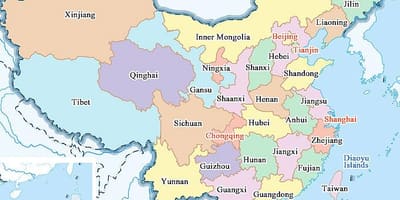 China hartă orașe și provincii