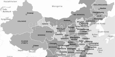 Harta China, negru și alb